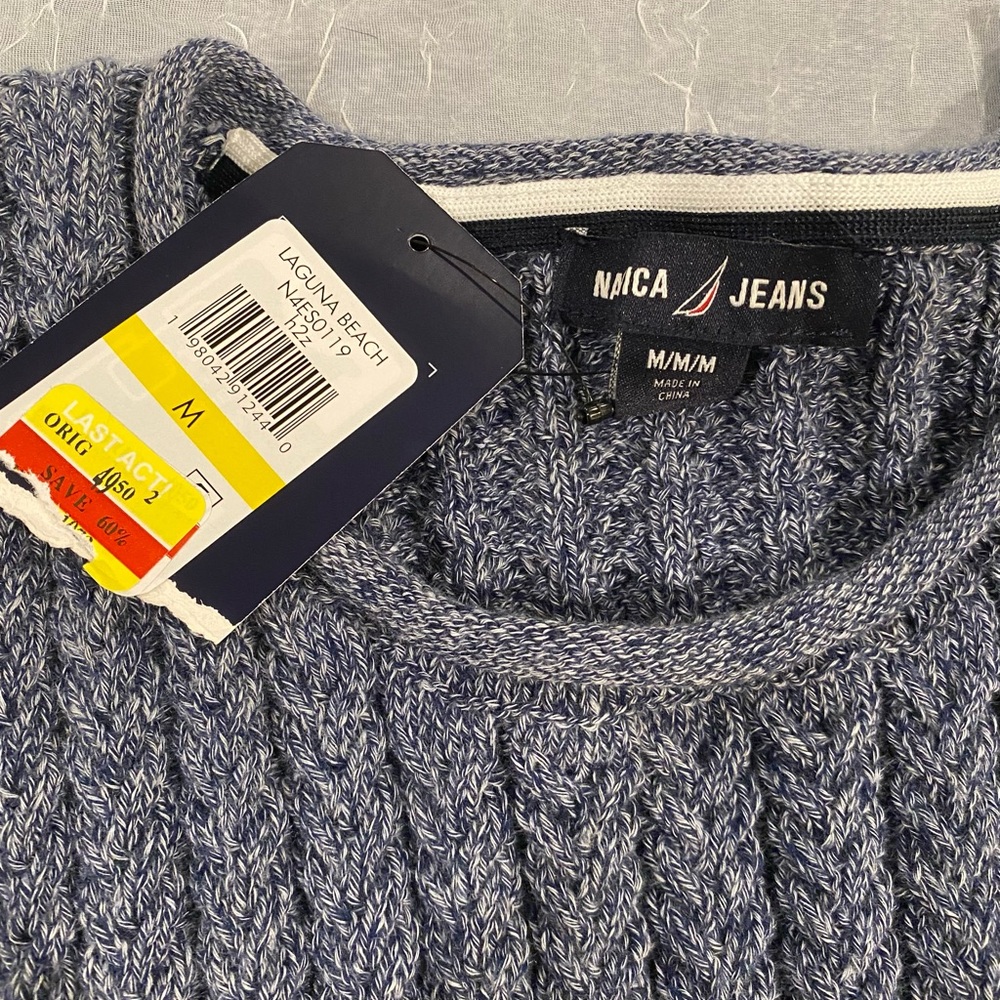 Nautica Jeans Top Blue Gray Cable Knit Sweater Sleeveless Vest Medium - Picture 2 of 6